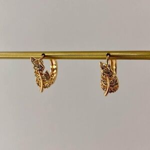 Beautiful Pair of High Quality Gold Plated French Tree Leaf Hoop Earrings